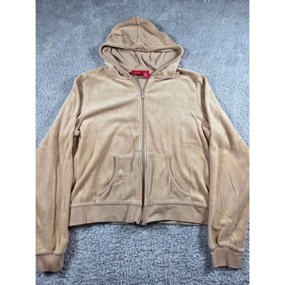 Mossimo Velour Zip Hoodie Size M Tan Womens Y2K Velour Full Zip Sweatshirt